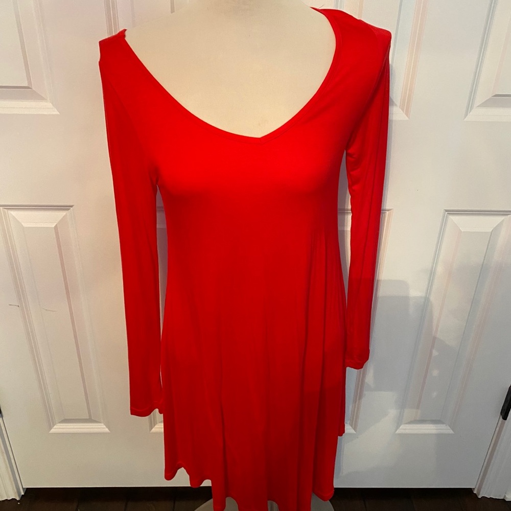 Red DEArCASE dress long sleeve V Neck size S NWT